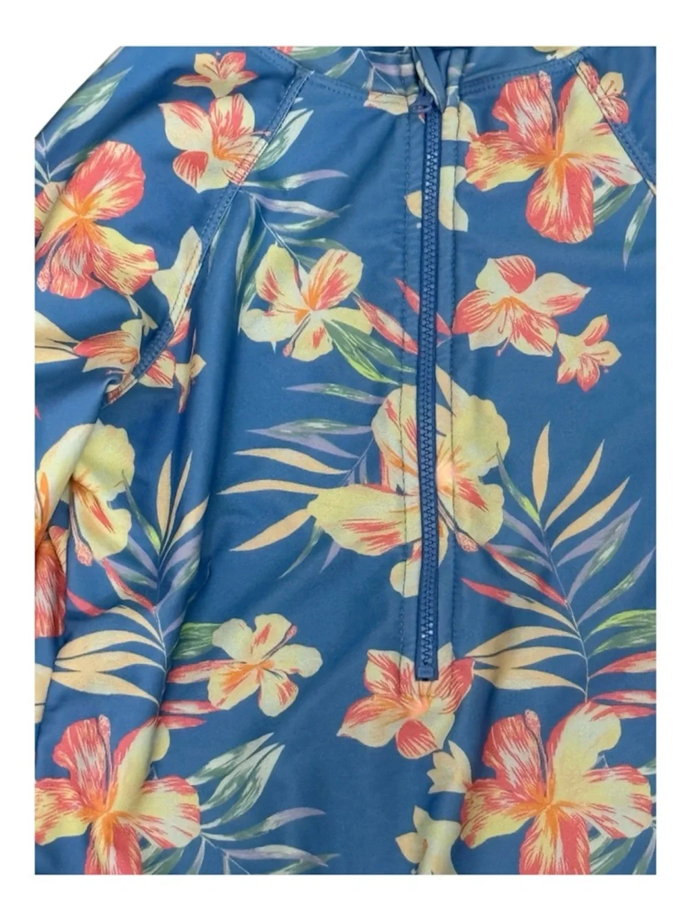 Wonder Nation Girl's Long Sleeve Front Zip Floral Swimsuit Rash Guard Size 10/12